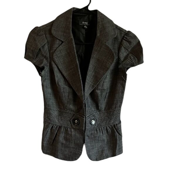BWear Charcoal Gray Academia Puff Sleeves Cropped Button Front Blazer Size S - Picture 1 of 12